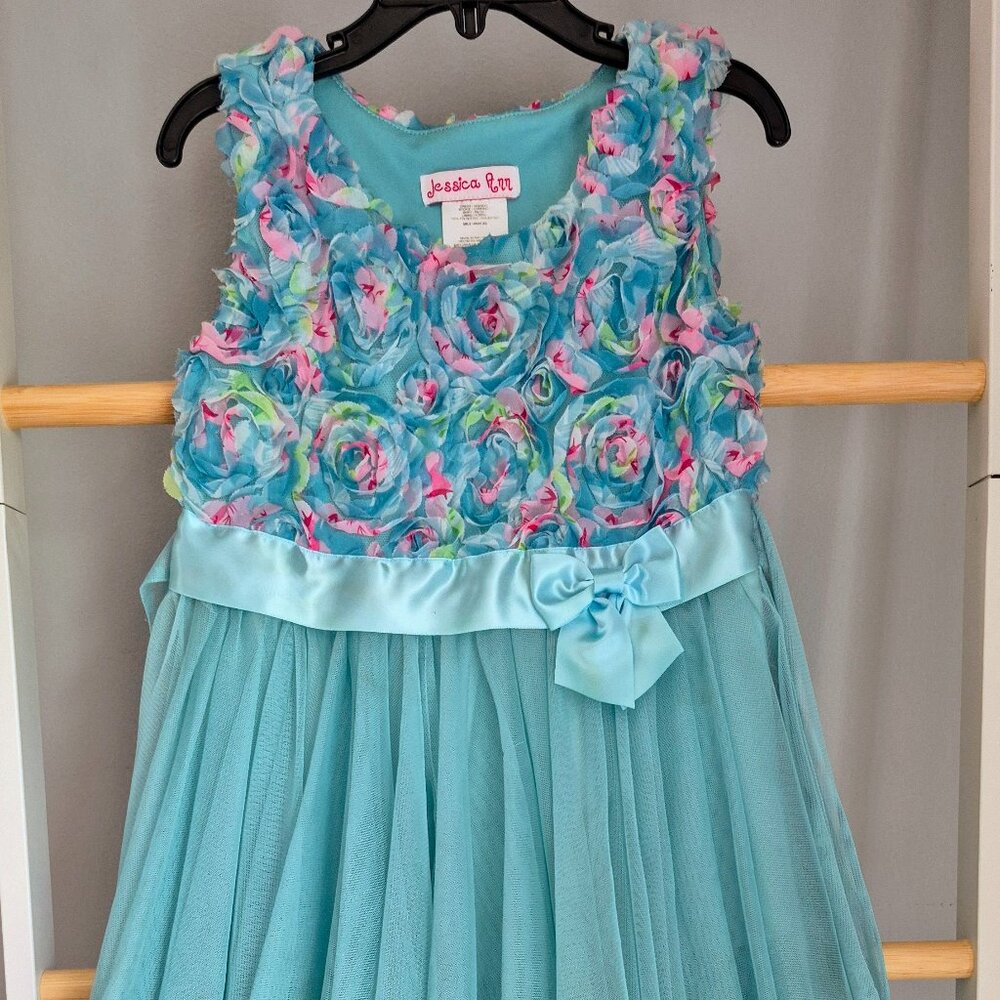 Girls Aqua Floral Dress